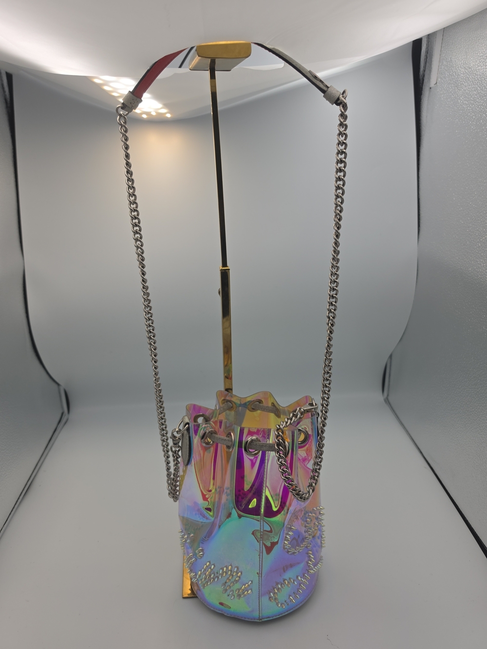 Christian Louboutin Irredesent W Silver Small Chain Bucket Crossbody (FAIR)COA🩶 - Picture 15 of 16